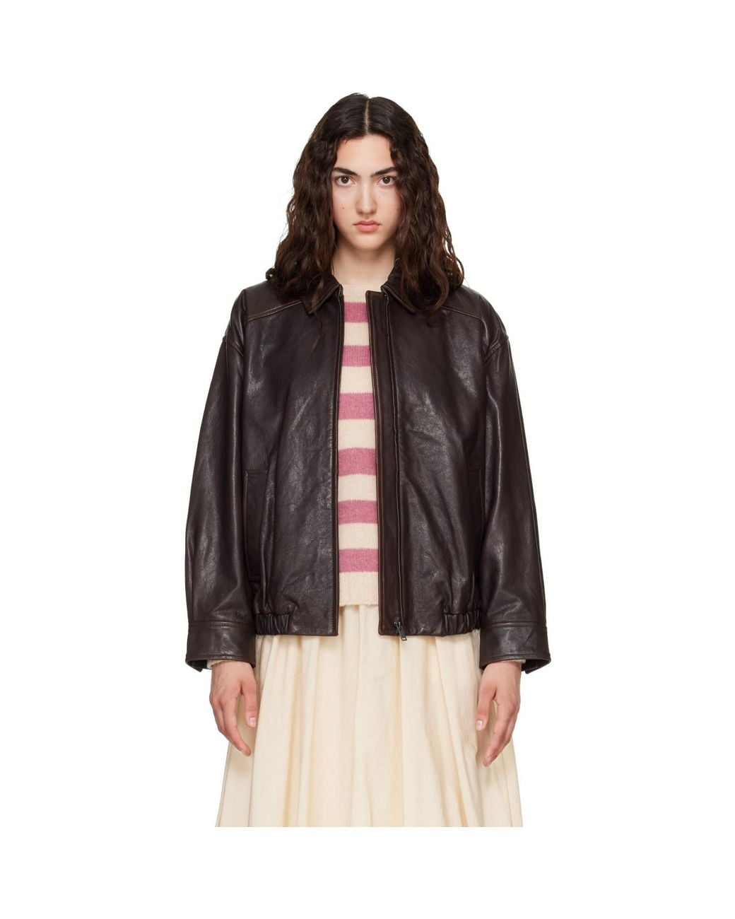 Weekend by Maxmara Black Cose Leather Bomber Jacket