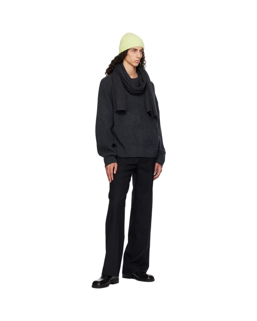YACAIA Black Y-0013 Oversized Ribbed Sweater for men