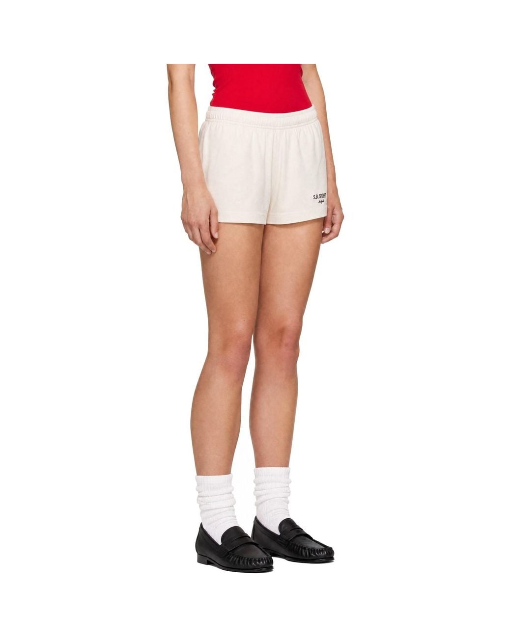 Sporty & Rich White Off- 'Sr Sport' Embroidered Disco Shorts