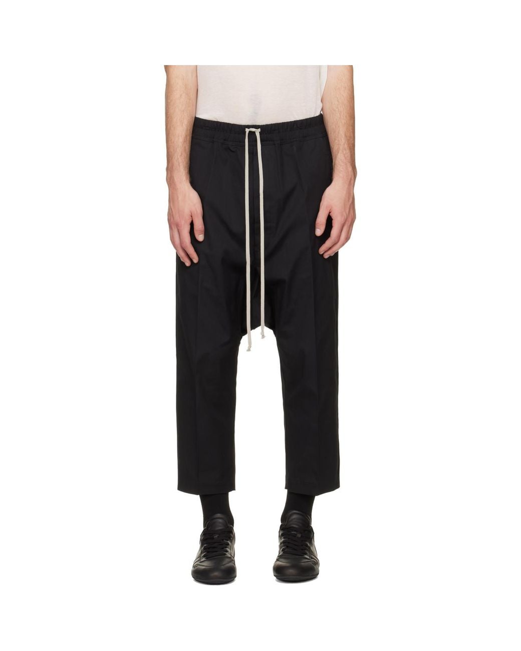Rick Owens Black Tower Drawstring Cropped Trousers for men