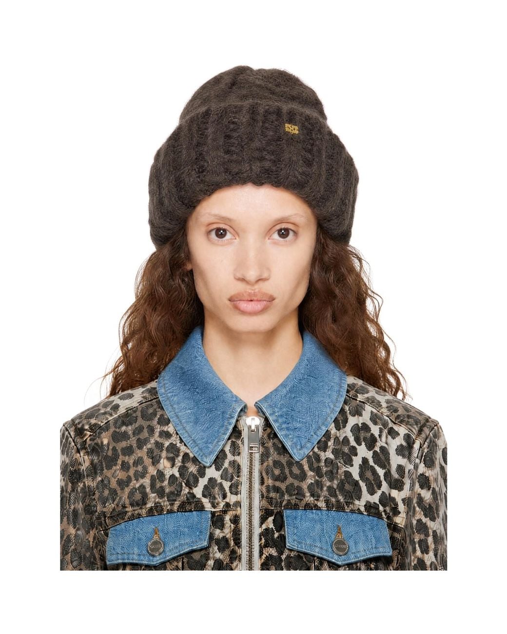 Ganni Blue Cable Knit Xxl Beanie