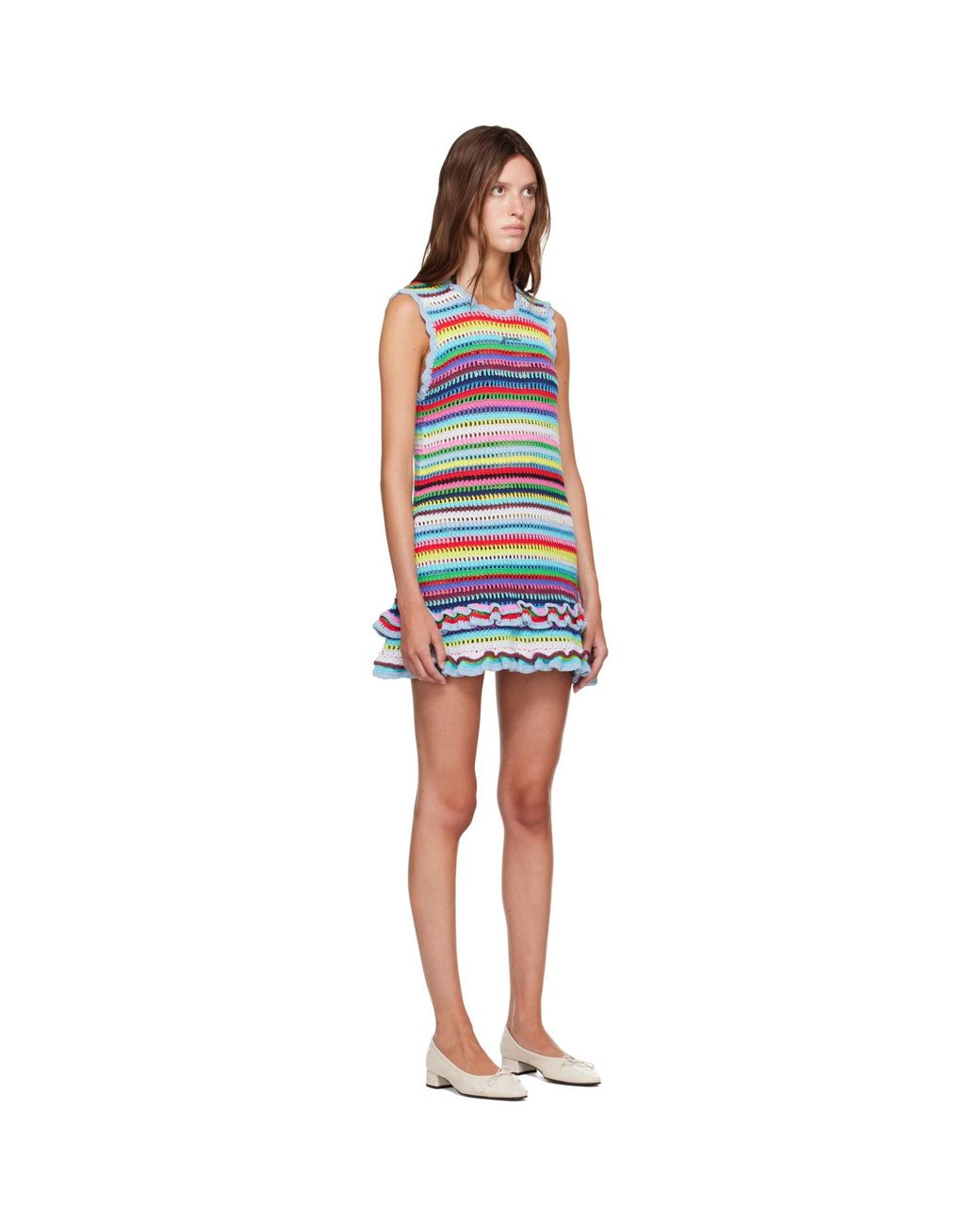 Ganni Blue Striped Crochet Minidress