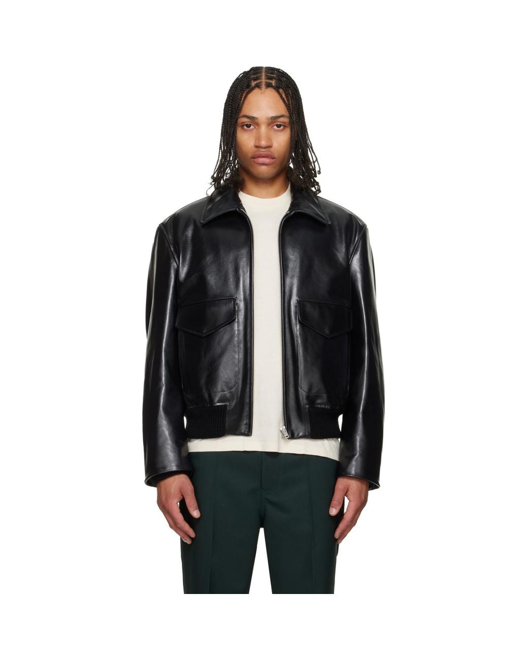 Marni Black Buffed Leather Jacket for men