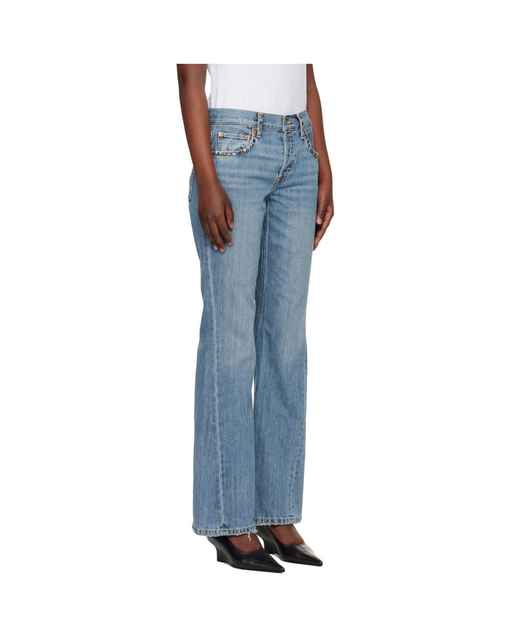 Re/done Blue Twisted Mid Rise Bootcut Jeans
