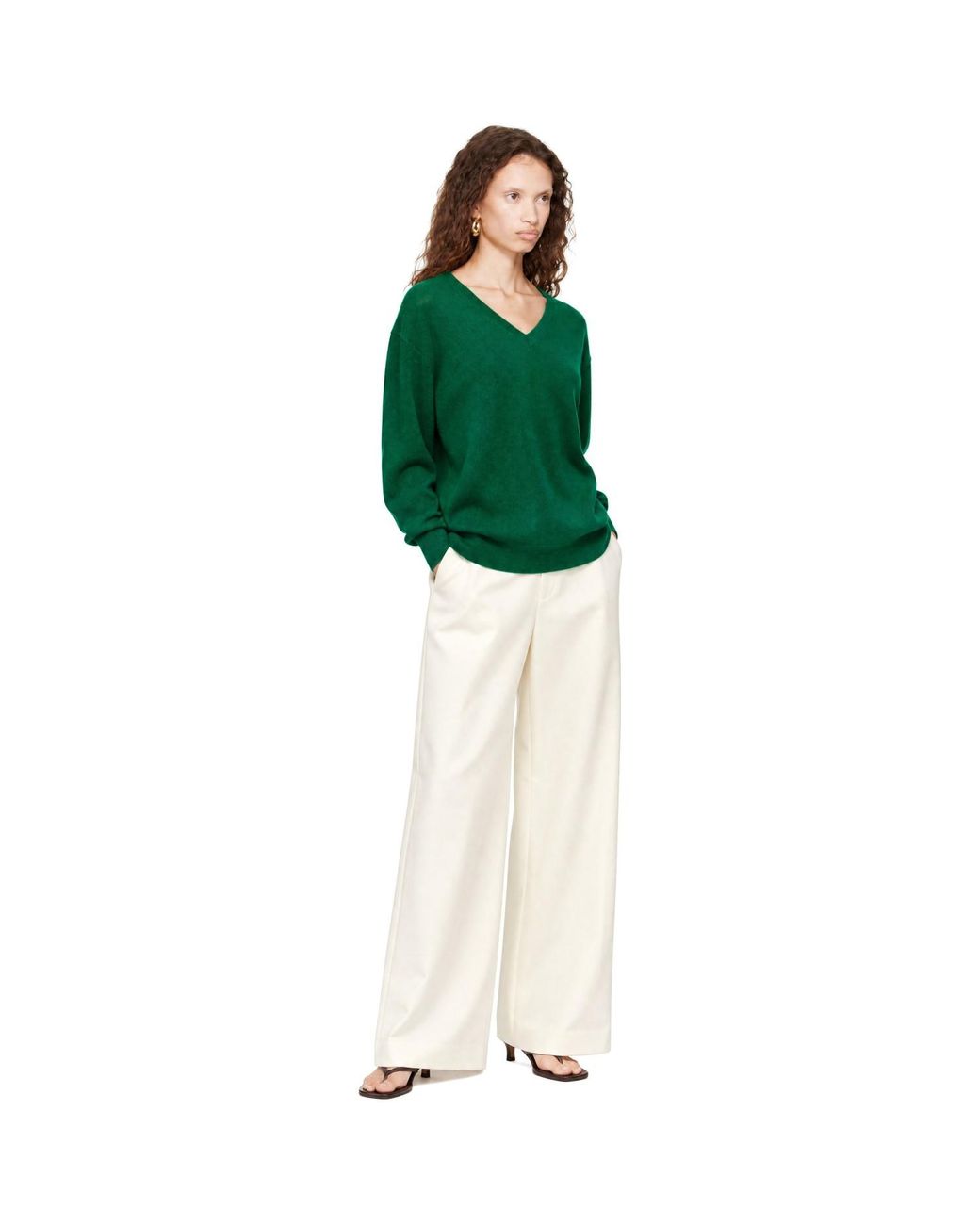 Ssstein Green Pure Cashmere Knit V-Neck Sweater