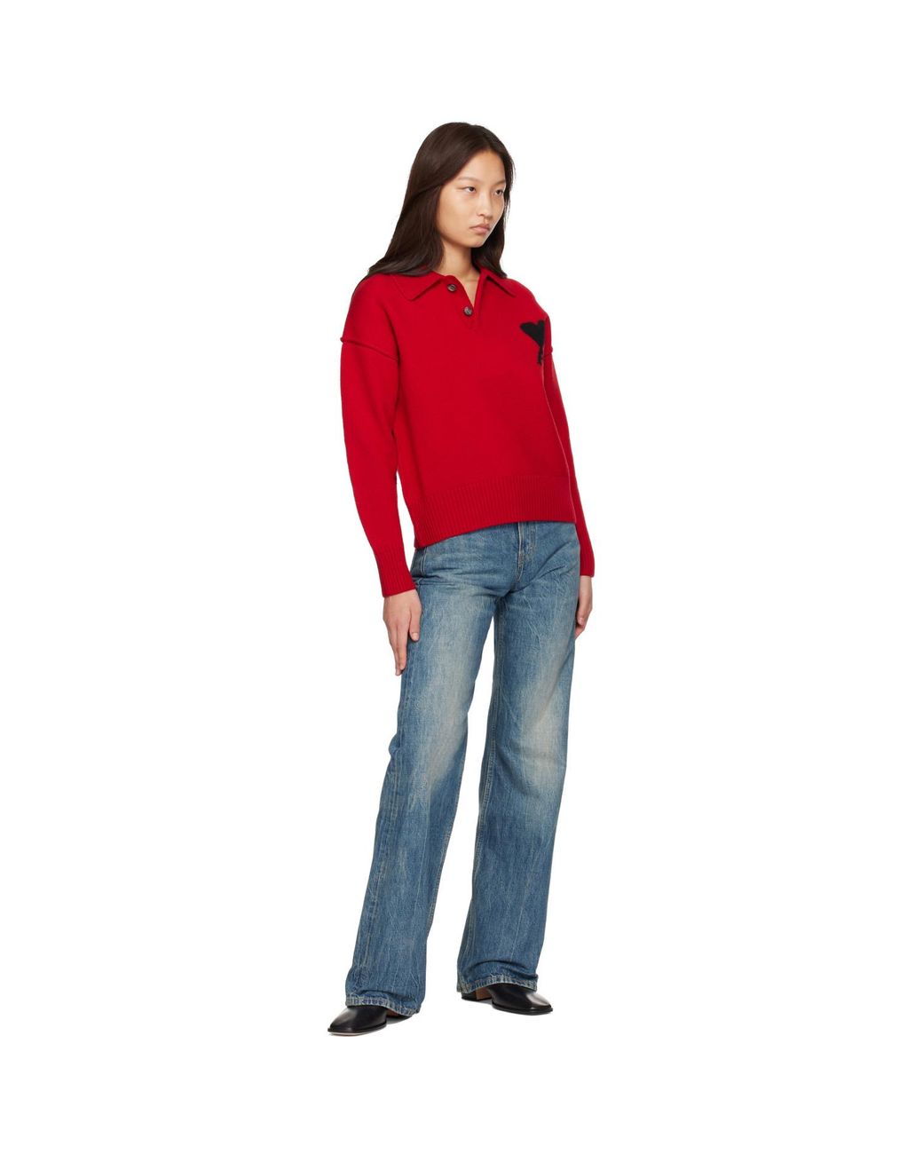 AMI Red Wool Ami De Coeur Polo
