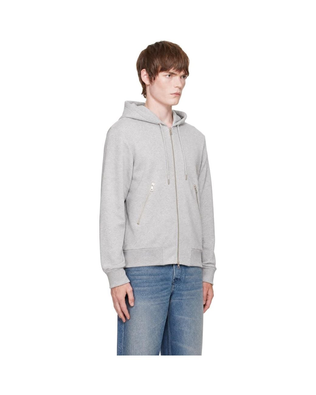 Dries Van Noten Gray Loose Zipped Hoodie for men