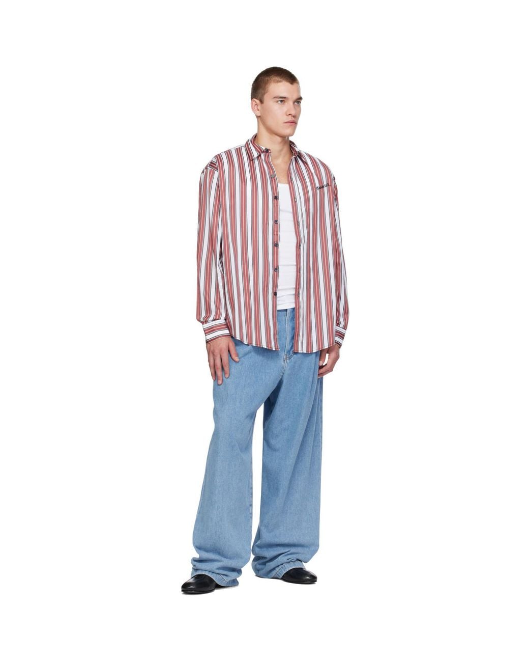 Sanderlak Red Striped Oversized Shirt for men