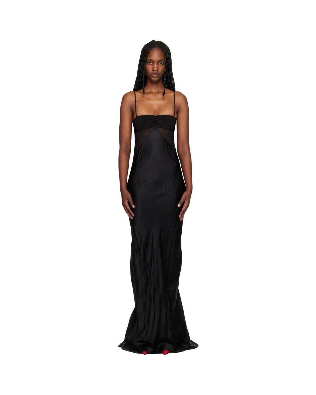 Rick Owens Black Temple Combo Slip Maxi Dress