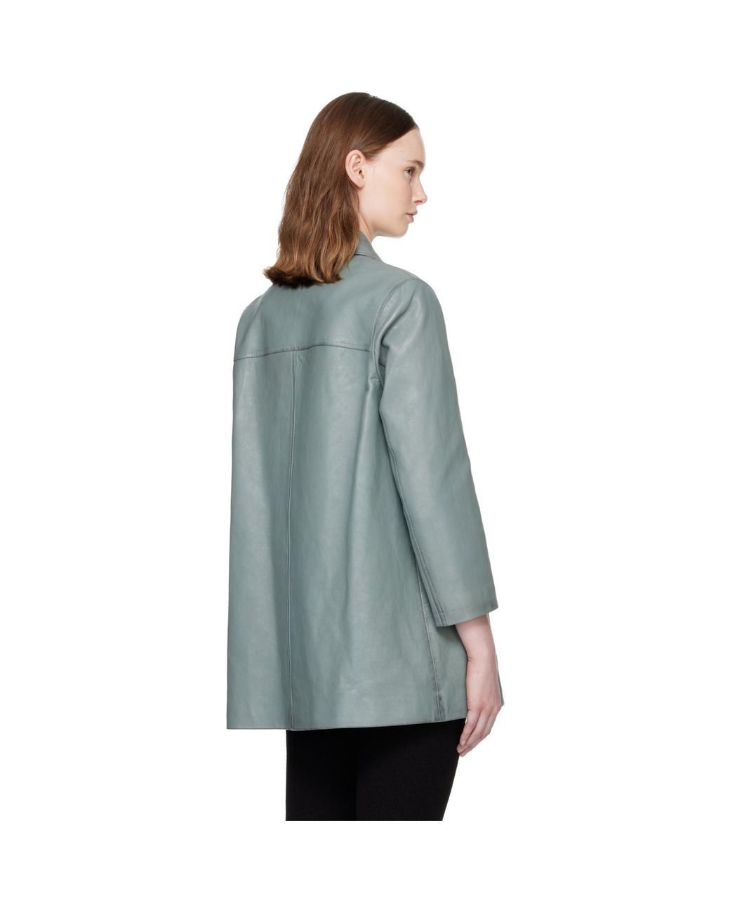 Chloé Blue Single-Breasted Long Leather Jacket
