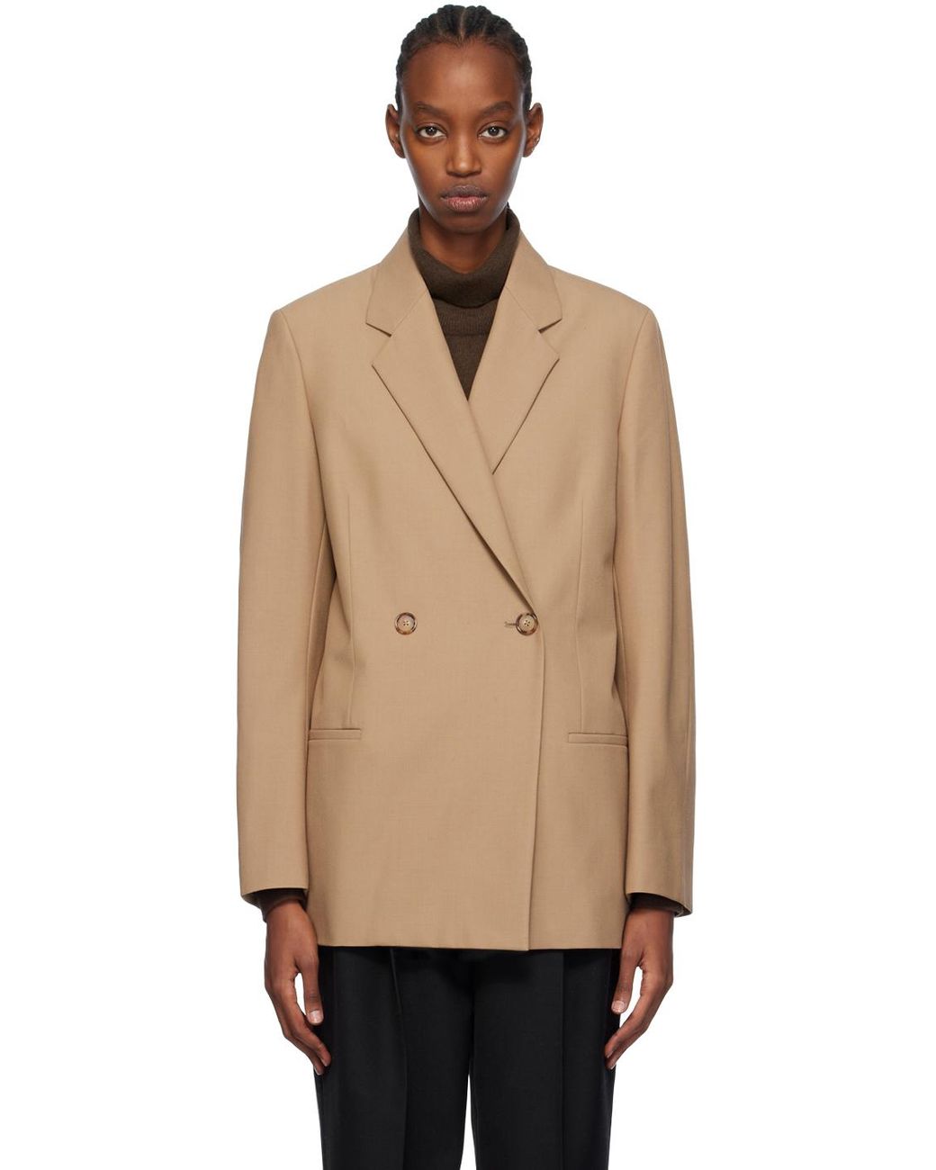 Tan double top breasted blazer