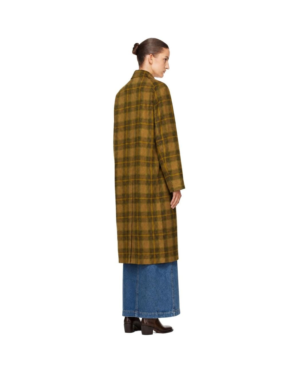 Dries Van Noten Green Khaki Wool Check Coat