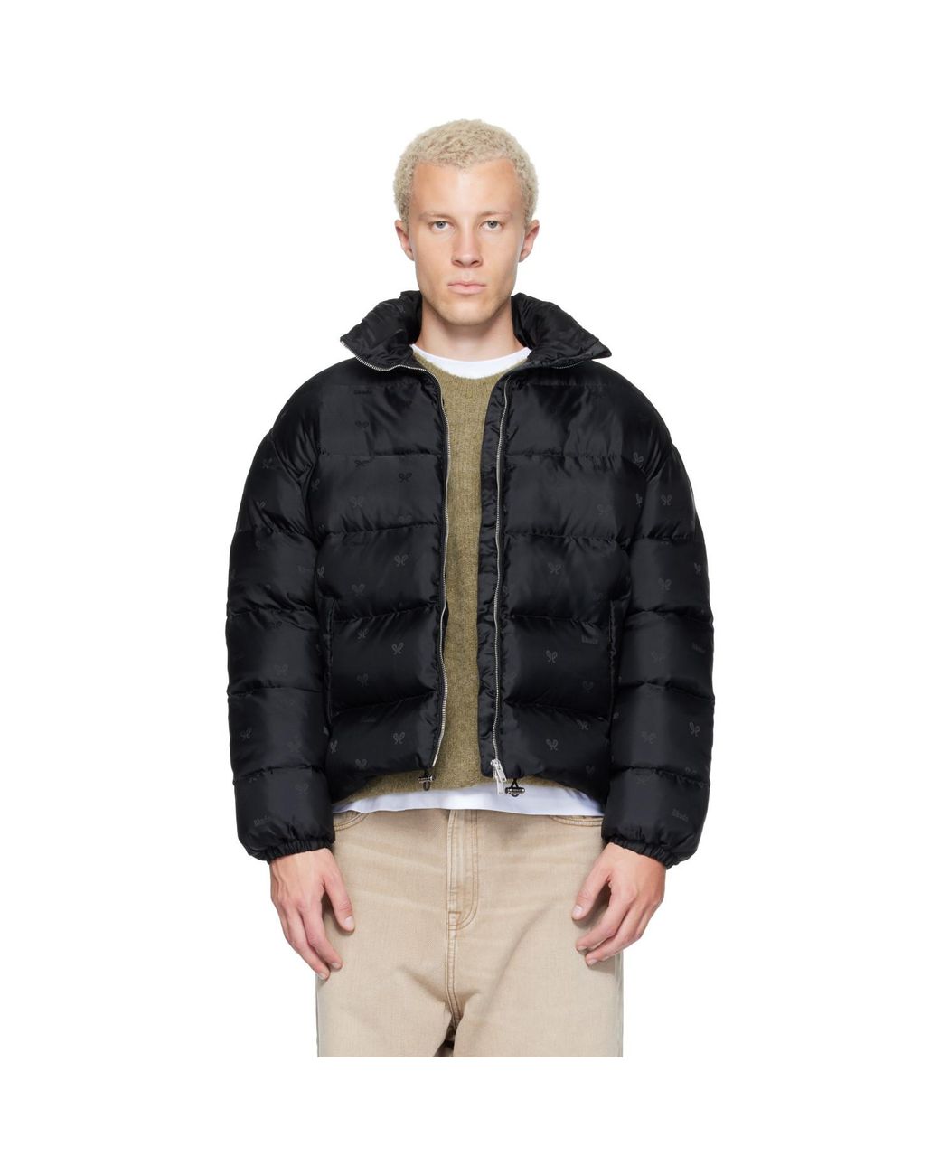 Rhude Black Paisley Jacquard Down Puffer Jacket for men
