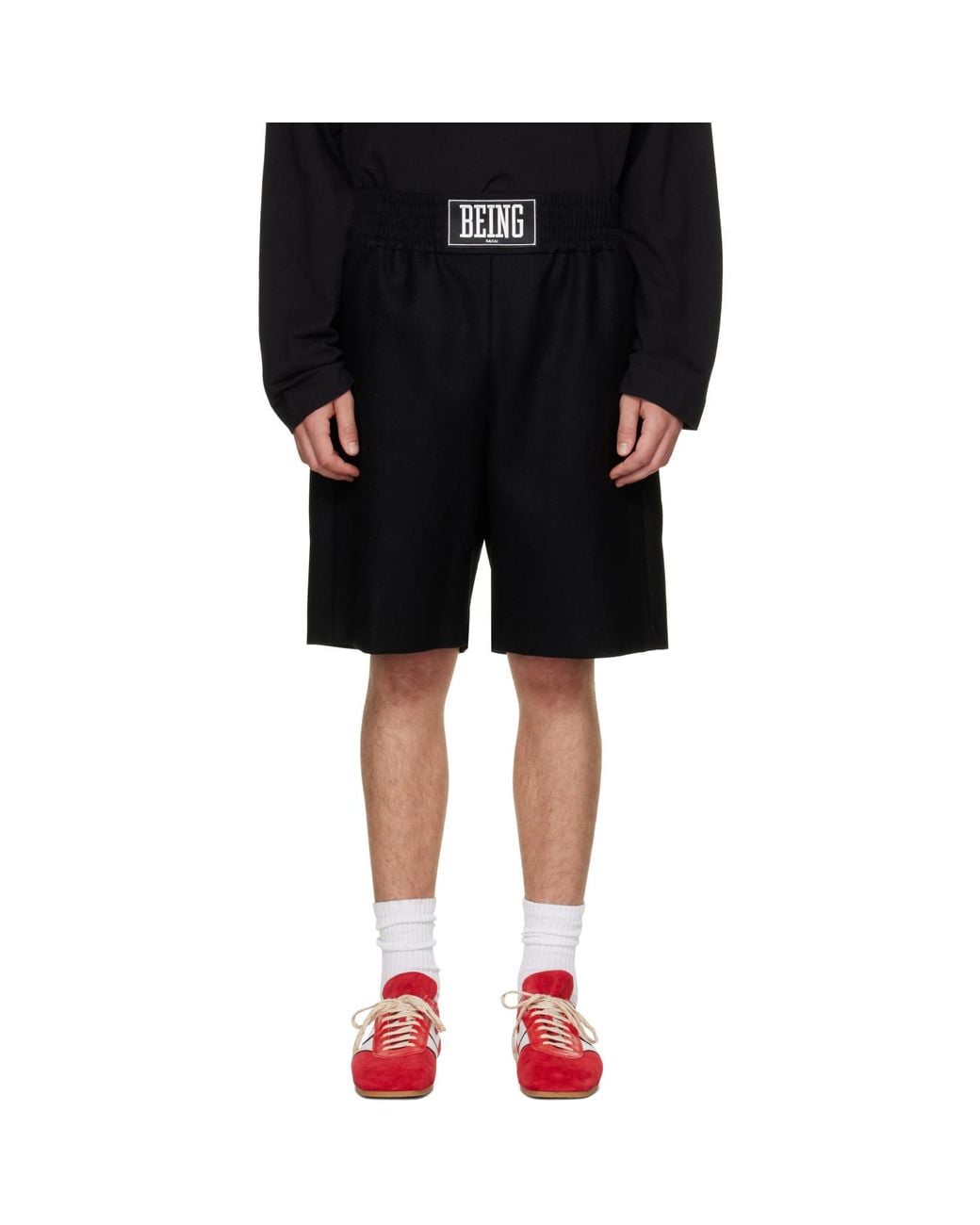 Sacai Black Wool Melton 'Being' Shorts for men