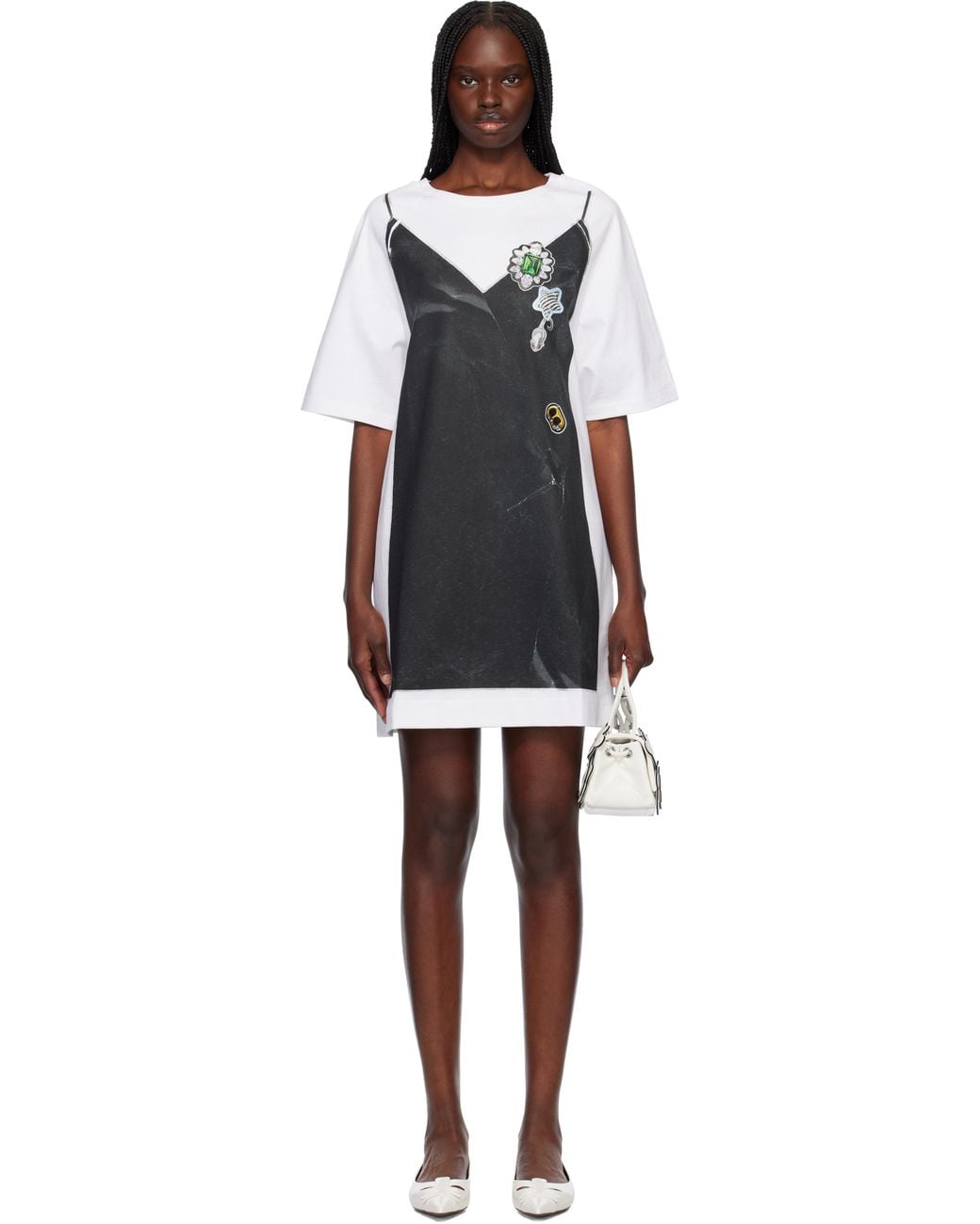 MARC JACOBS Tシャツ ワンピース トロンプルイユ Marc Jacobs ホワイト＆ブラック トロンプルイユ Tシャツ ミニ