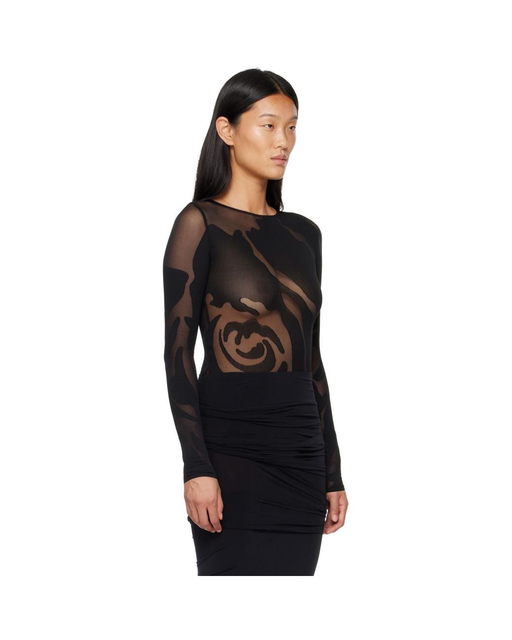 Wolford Black Rose Shadow String Bodysuit