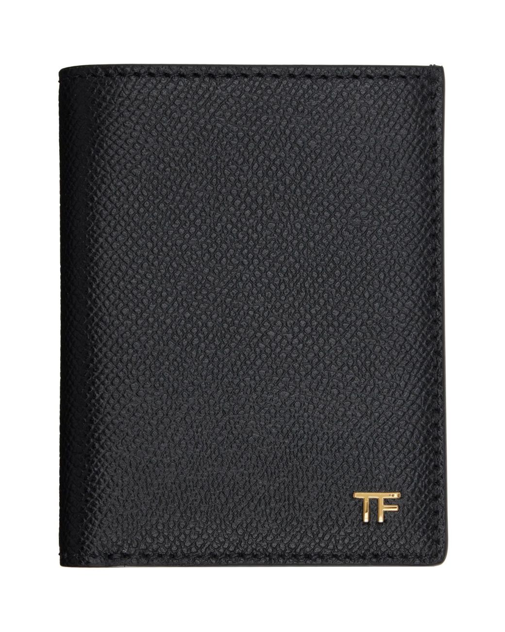 Tom Ford Black Small Grain Leather Folding Card Holder for men