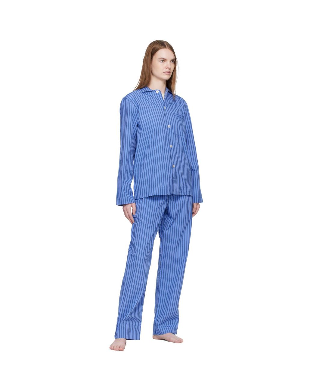Tekla Blue Poplin Long-Sleeved Pyjama Shirt