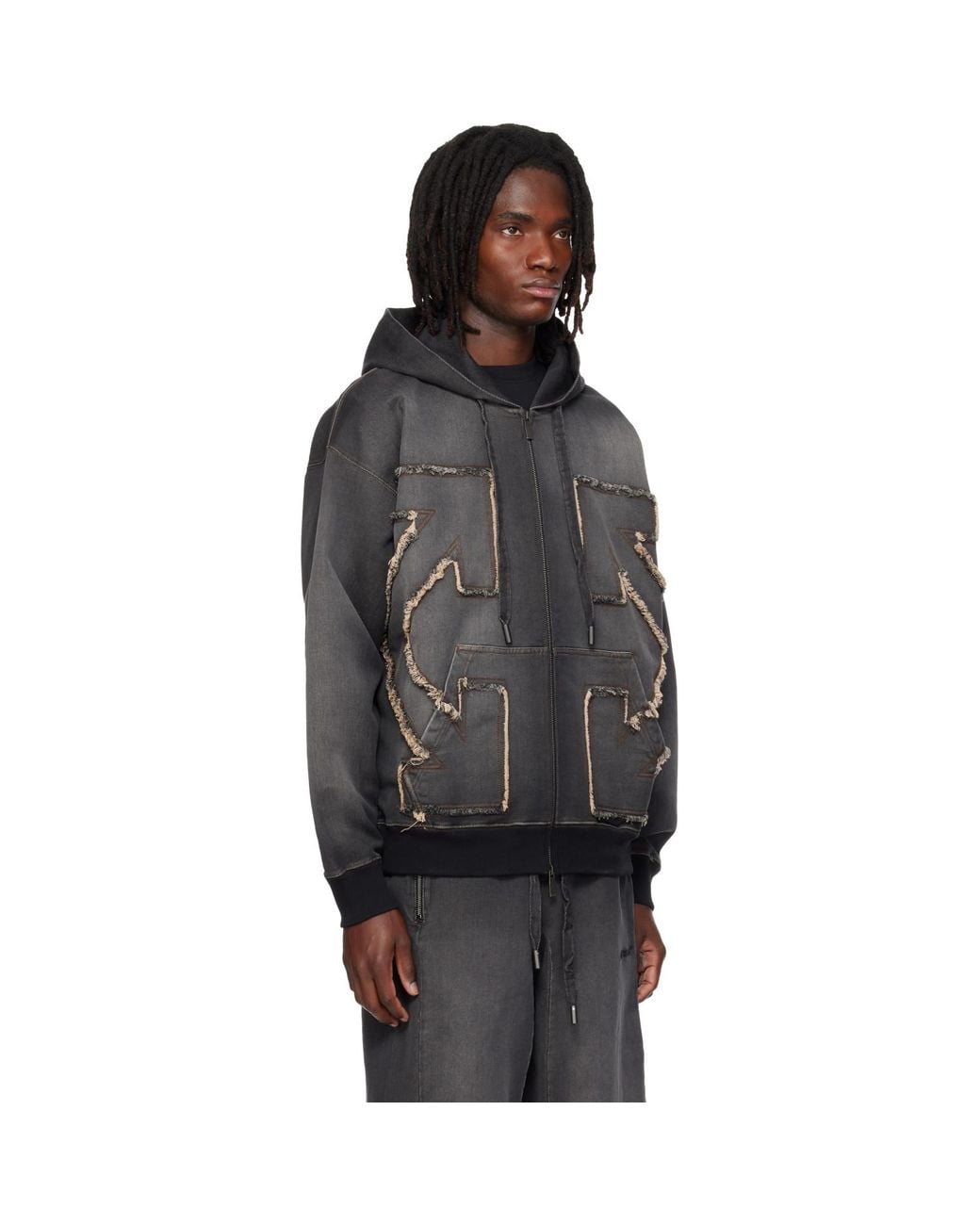Off-White c/o Virgil Abloh Gray Distressed Arrow Skate Zip Hoodie for men