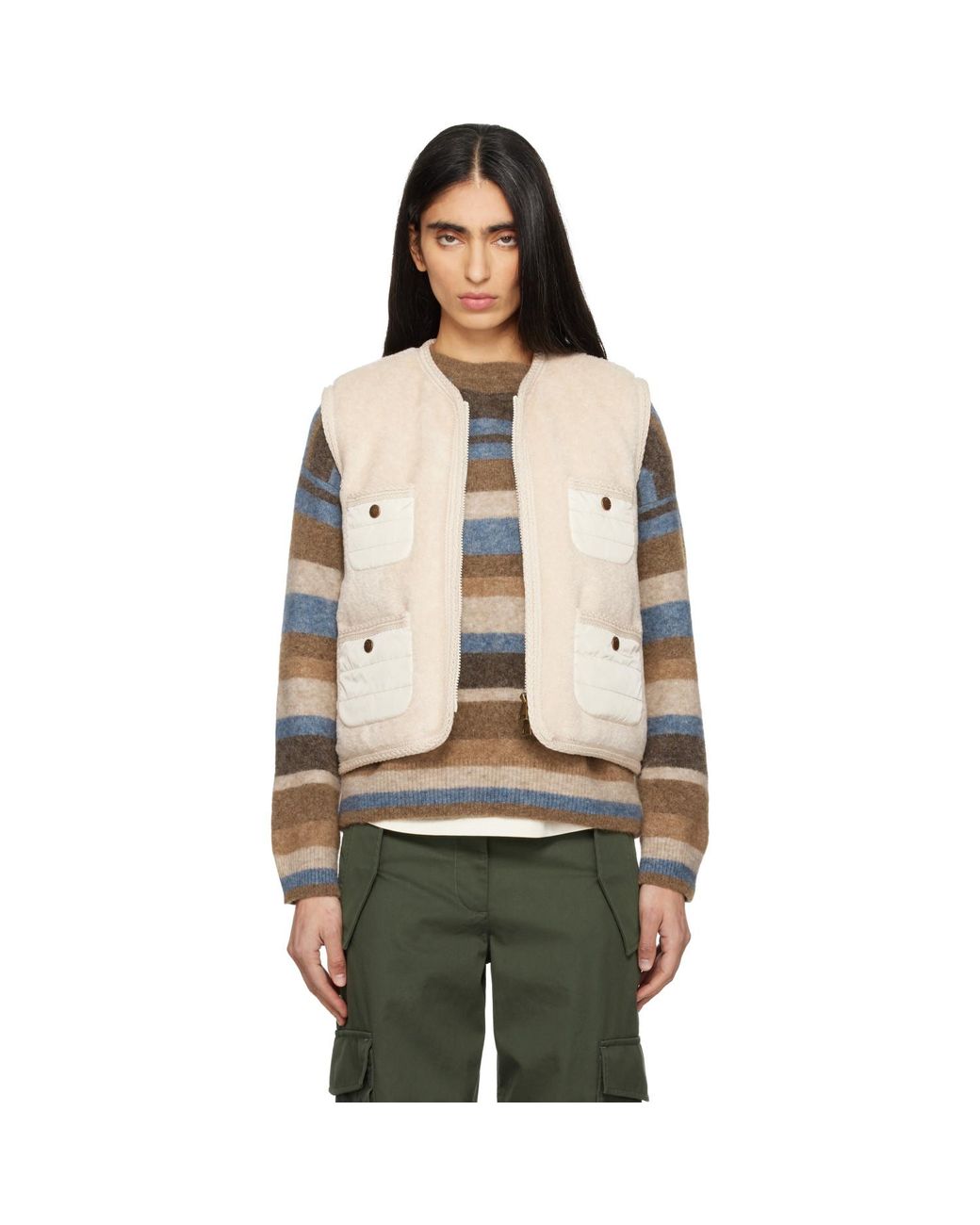 Moncler Natural Mimosas Braided Trim Teddy Down Vest