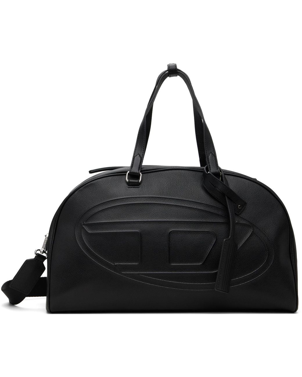 DIESEL Black 1Dr Dome Oval D Logo Leather Travel Bag for men