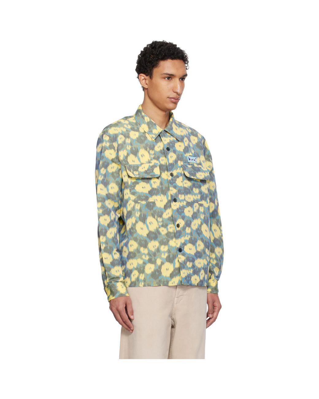 Marni Multicolor Linen Blend Blurry Floral Print Shirt for men