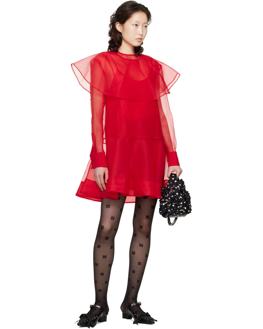 Ganni Organza Circle Collar Minidress in Red | Lyst Canada