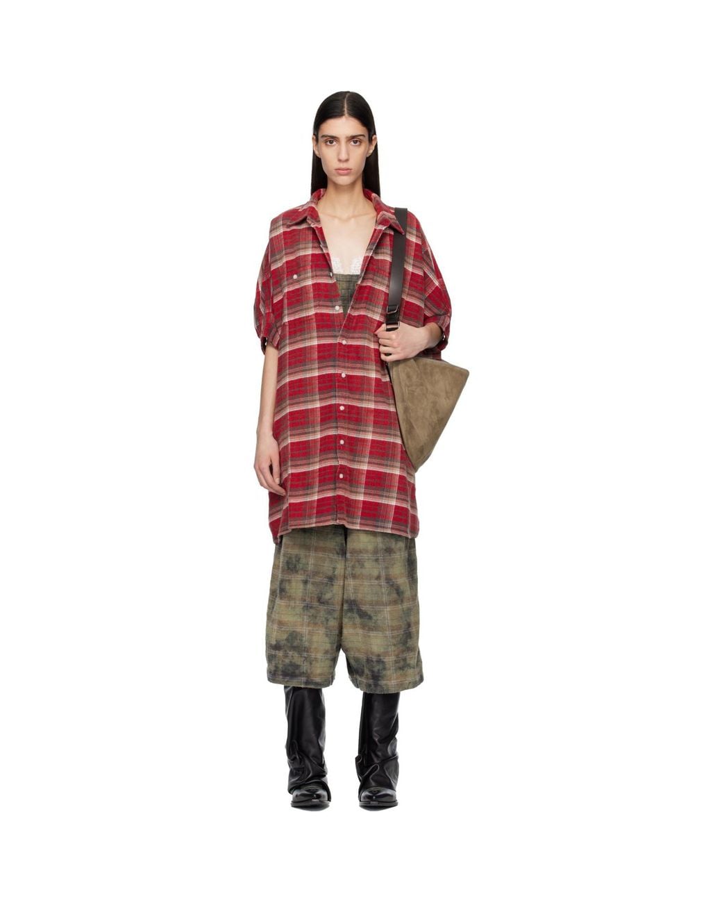 R13 Red Oversized Boxy Shirt Minidress