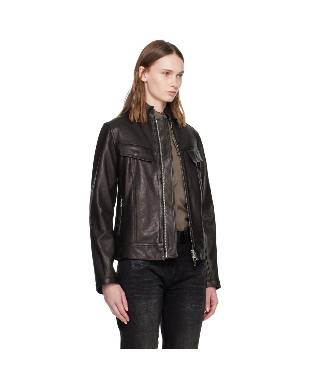 AARON ESH Black Grained Leather Jacket
