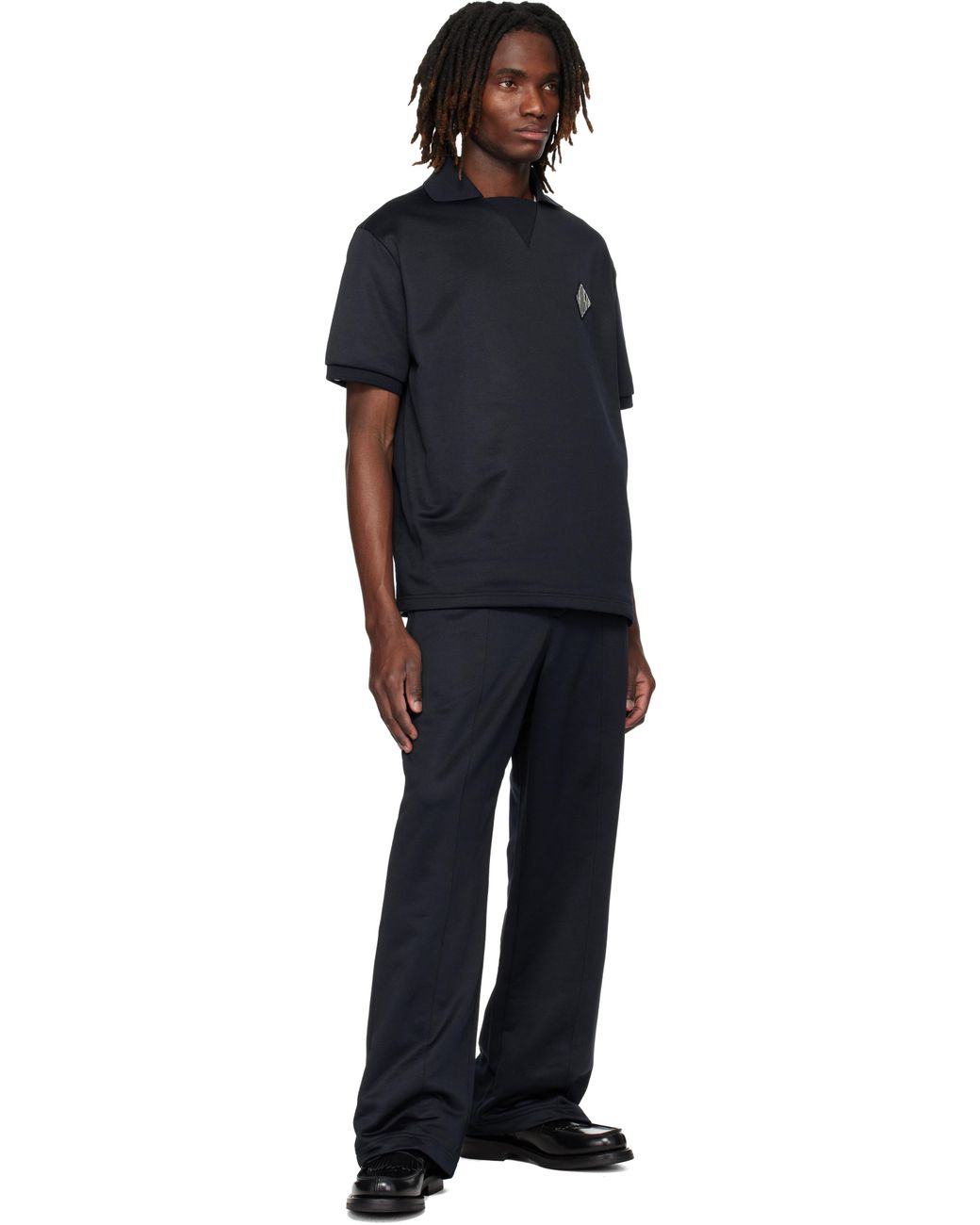 メンズ Lacoste ブラック Badge Accent ルーズフィット フリース ポロシャツ Black