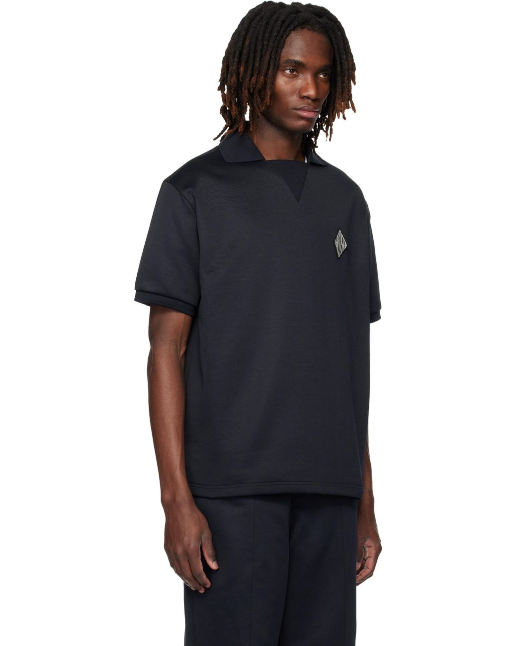 メンズ Lacoste ブラック Badge Accent ルーズフィット フリース ポロシャツ Black