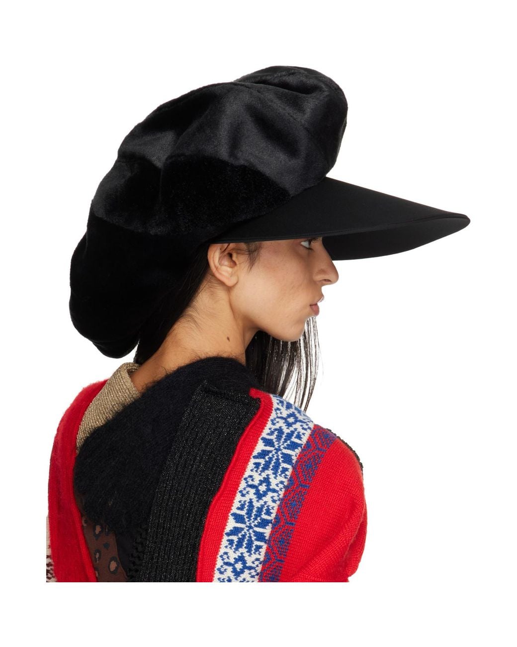 Junya Watanabe Black Faux Fur & Wool Gabardine Hat