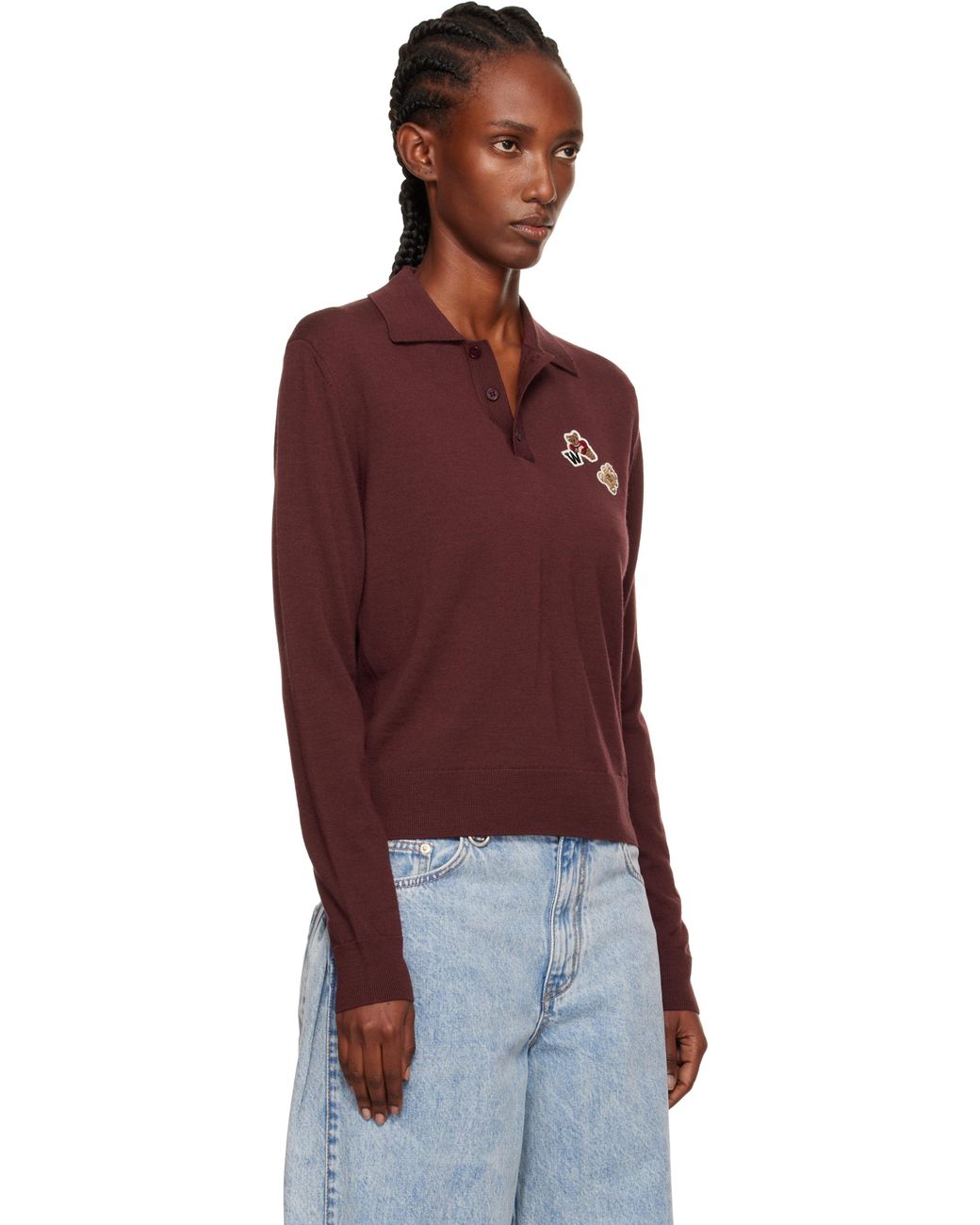 we11done Red Burgundy Double Patched Knit Polo