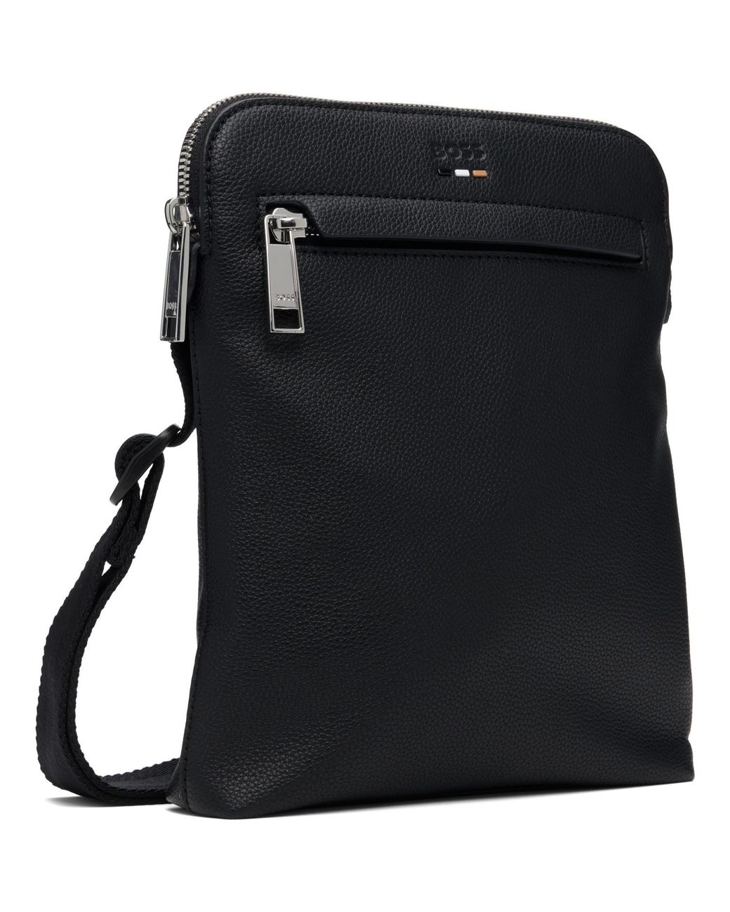 Boss Black Grained Faux-leather Pouch for men