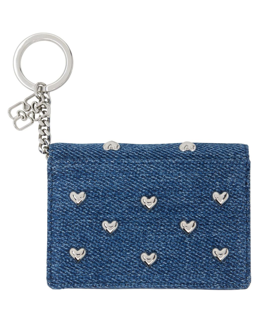 Ganni Blue Flap Heart Studs Bou Card Holder