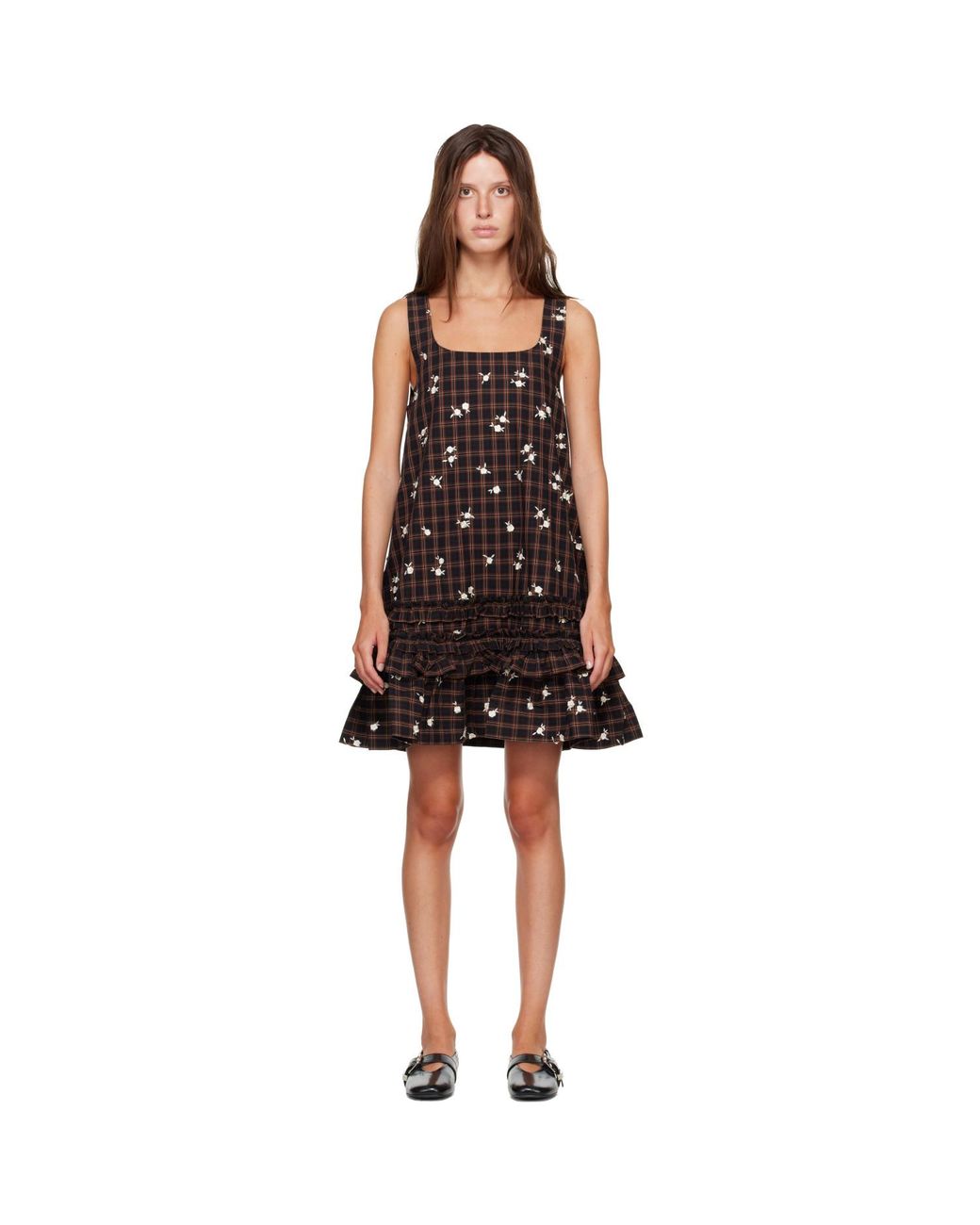Ganni Black Printed Check Minidress