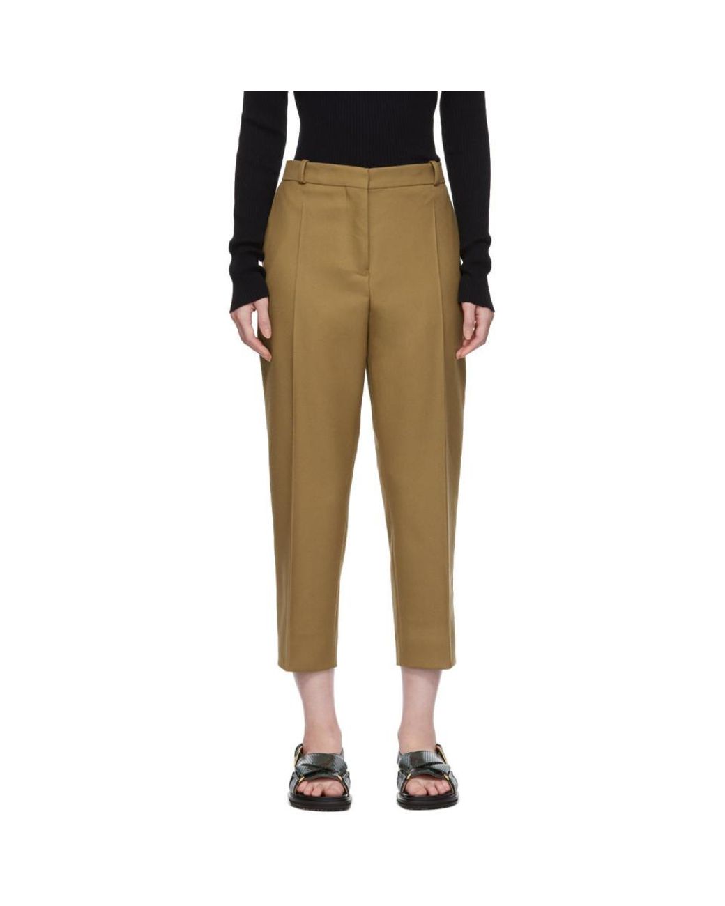 tan cropped trousers