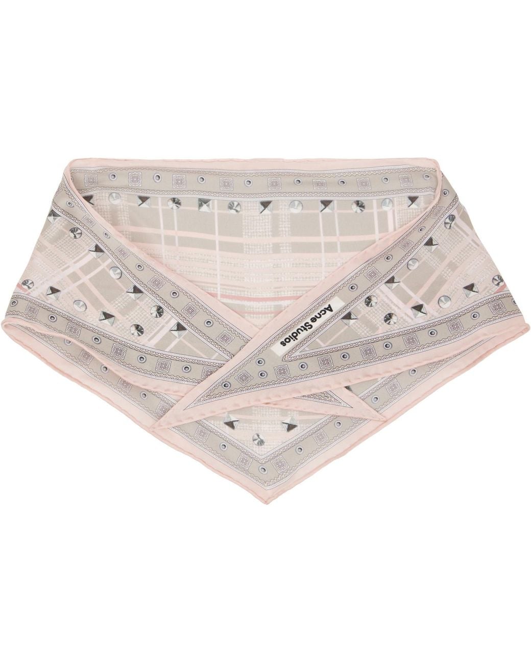 Acne White Taupe Check Silk Scarf