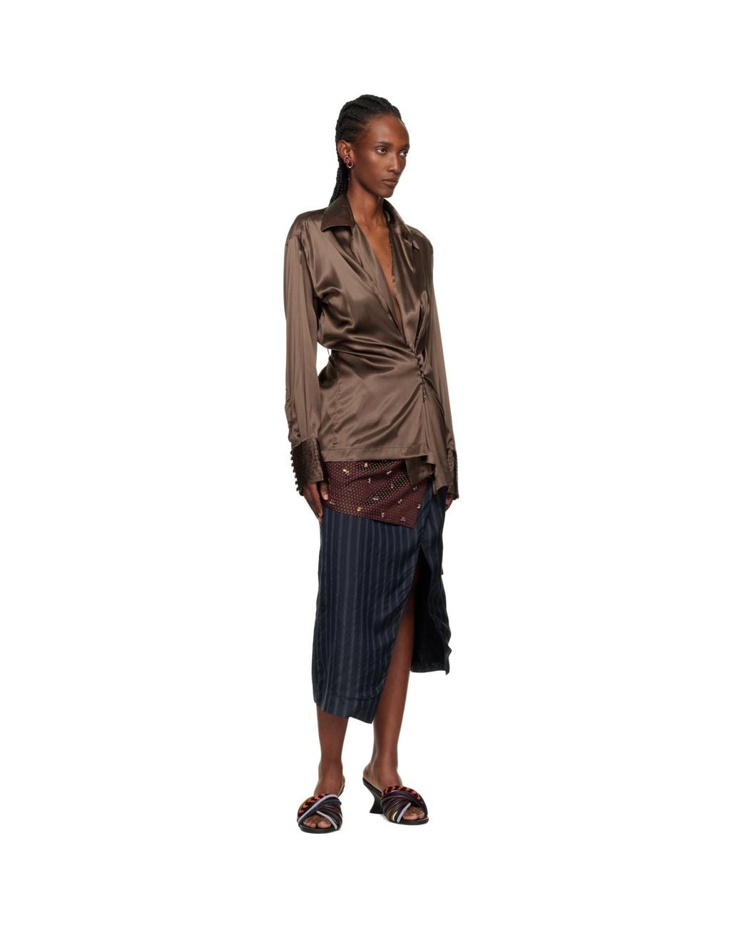 Dries Van Noten Brown Draped Shirt