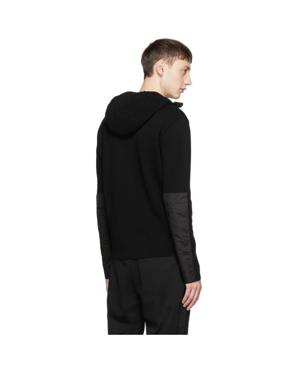 Prada Black Wool And Nylon Details Zip Hoodie for Men | Lyst