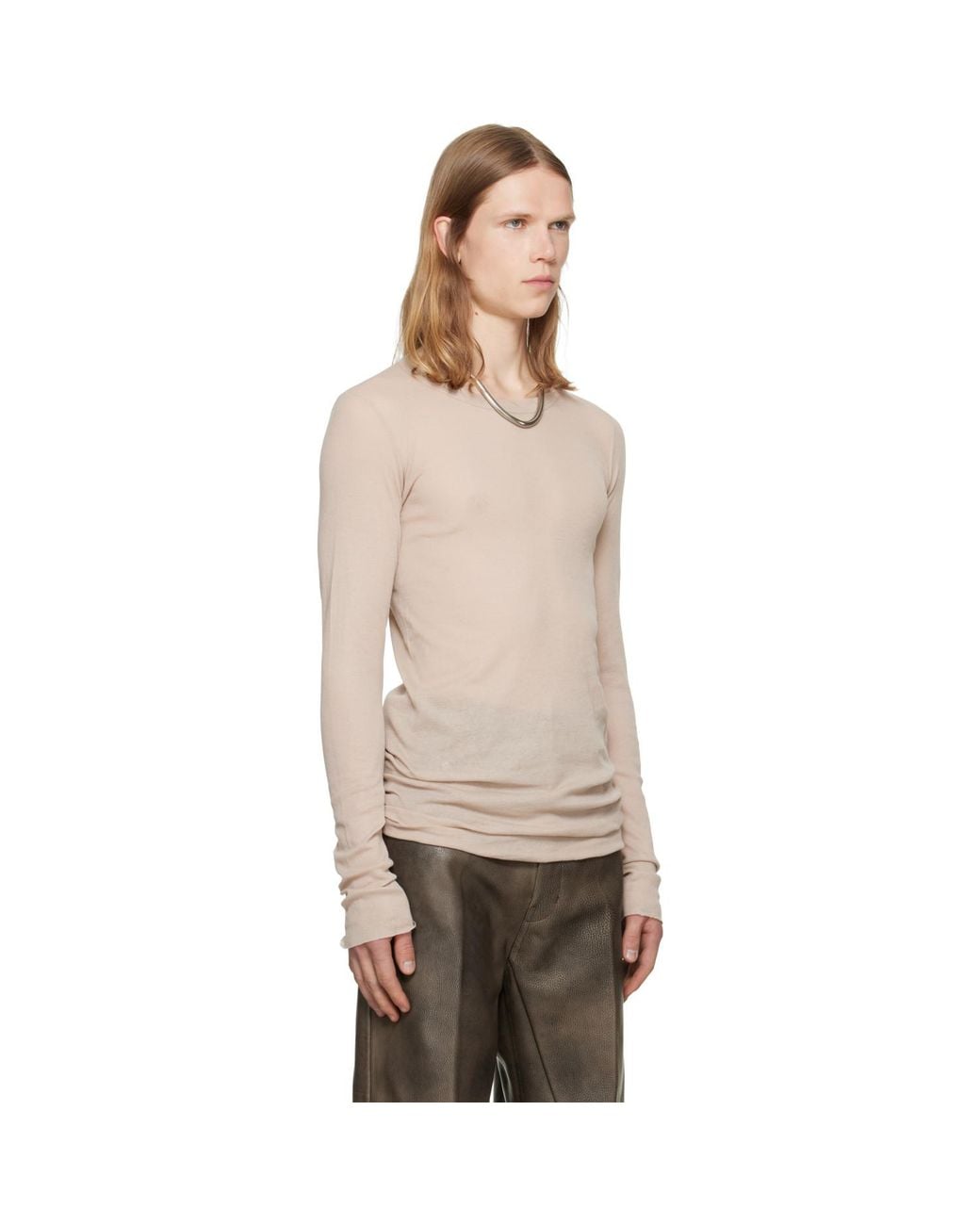 Rick Owens Natural Taupe Tower Rib Ls T-Shirt for men