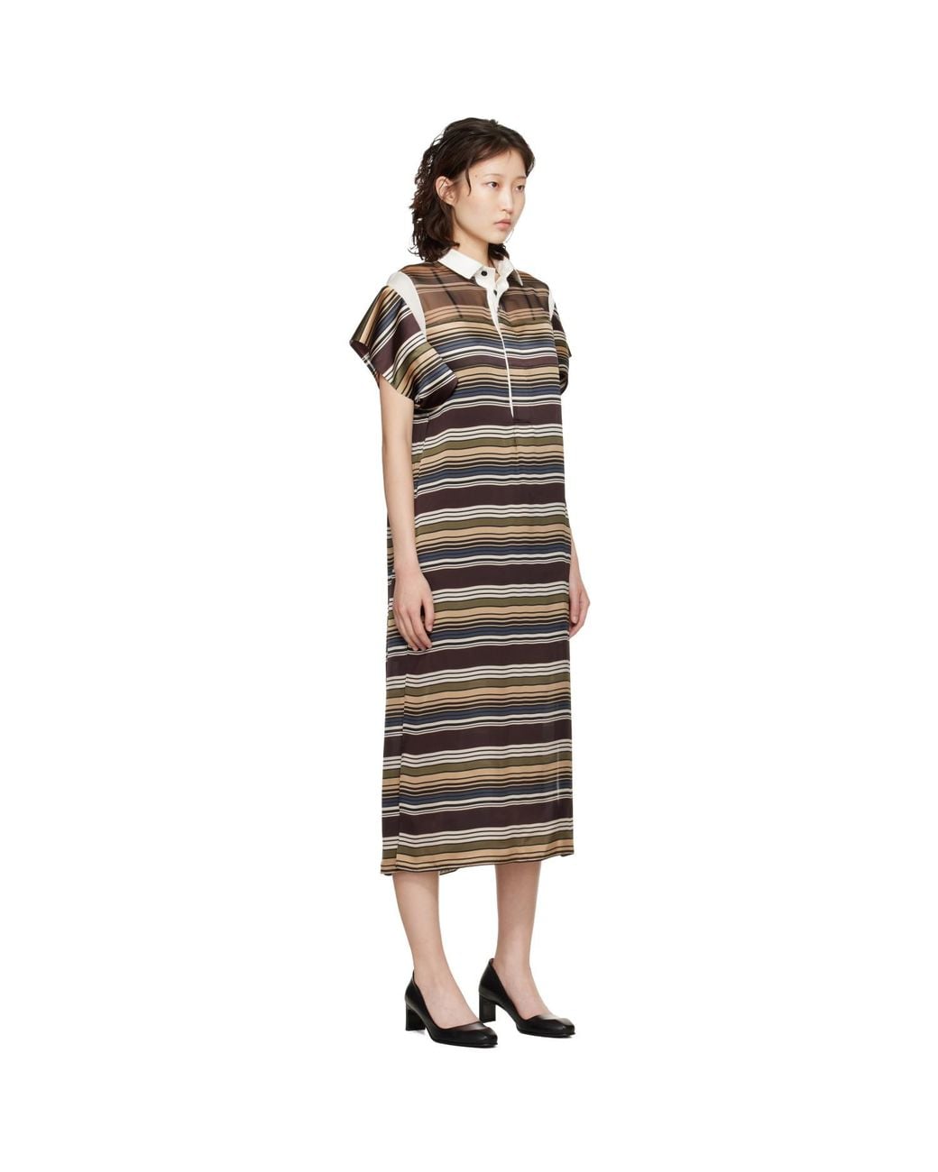 Sacai Black Horizontal Stripe Midi Dress