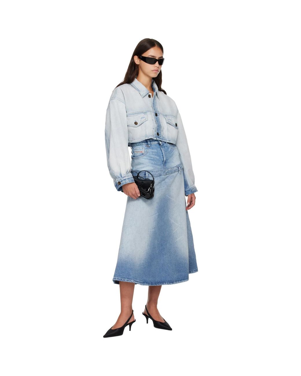 DIESEL Blue Oversized Cropped Trucker Denim Jacket