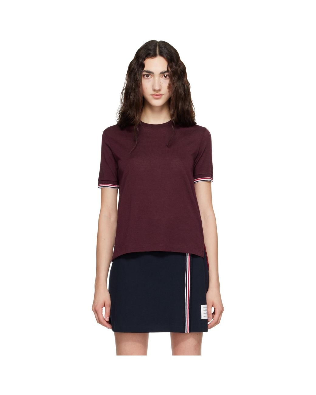 Thom Browne Purple Burgundy Rib Cuff Rwb Tipping Wool Jersey T-Shirt