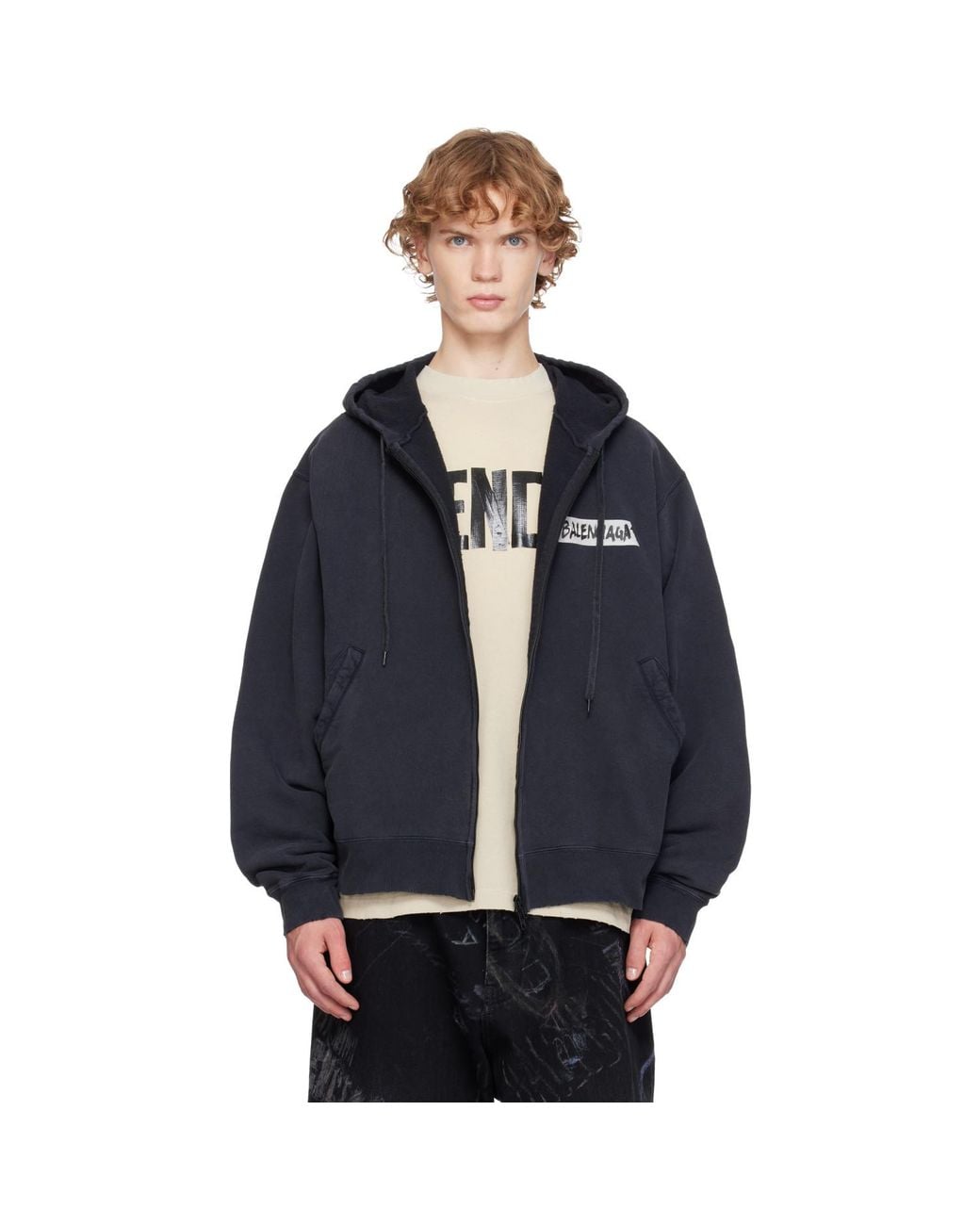 Balenciaga Blue Masking Tape Oversized Zip-Up Hoodie for men
