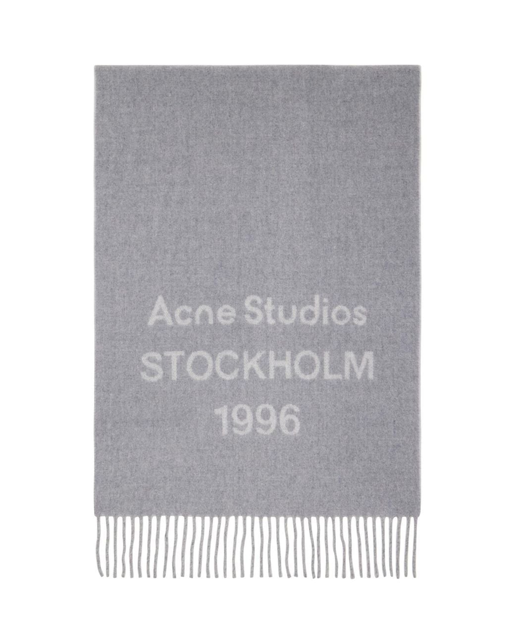 Acne Gray Fringed Logo Scarf for men