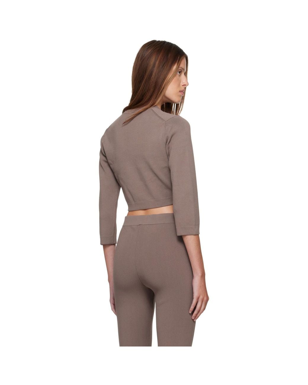 Skims Brown Taupe Refined Knit Cropped Cardigan