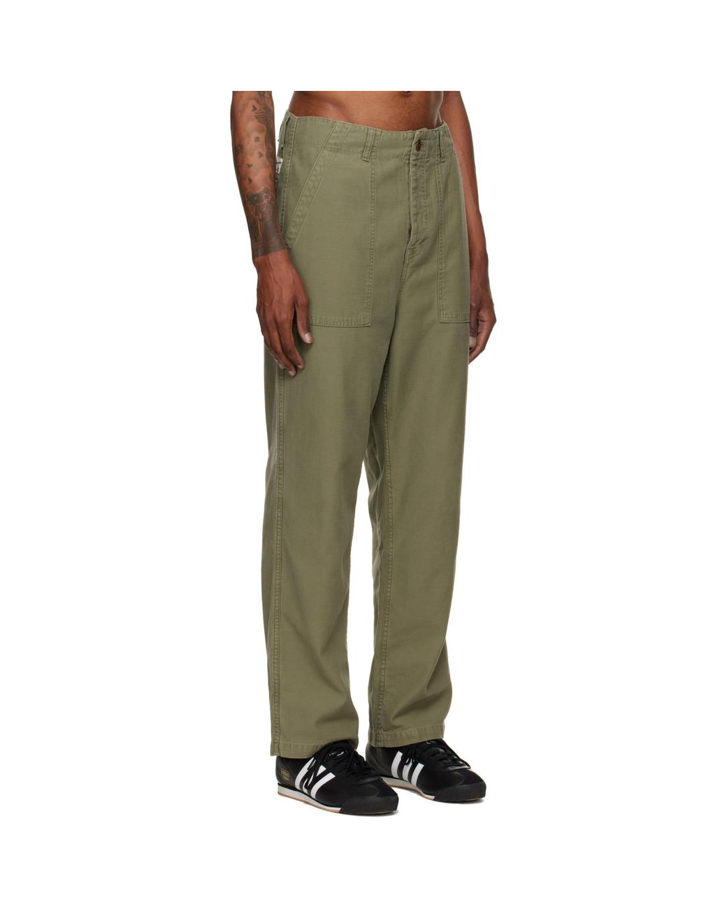 Merz B. Schwanen Green Khaki Sendo01Sc Weave Canvas Fatigue Trousers for men