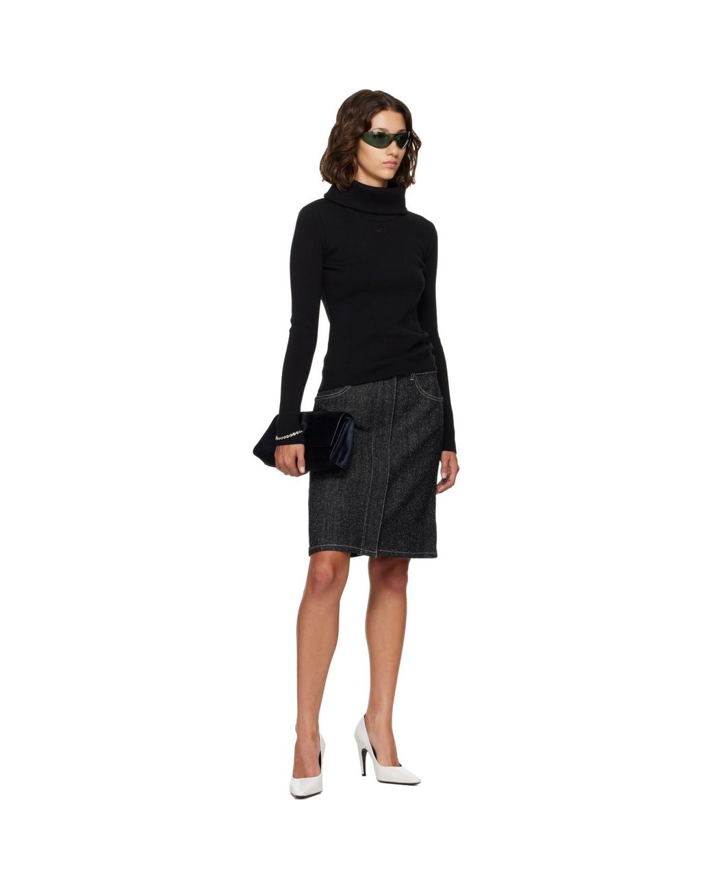 Courreges Black High Collar Merino Wool Sweater