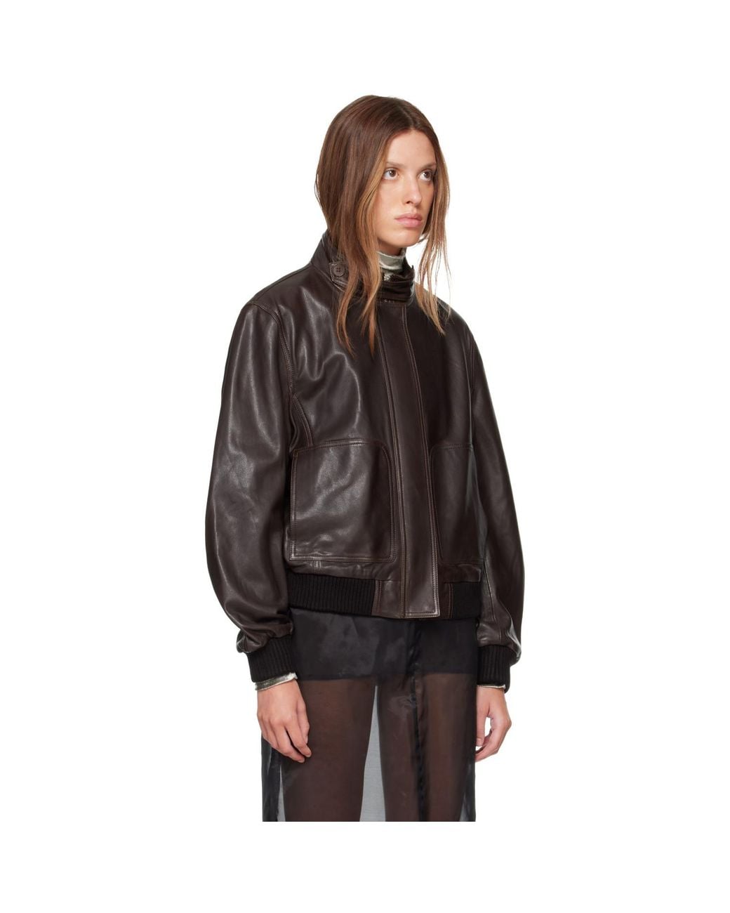 Nour Hammour Brown Rios Leather Bomber Jacket